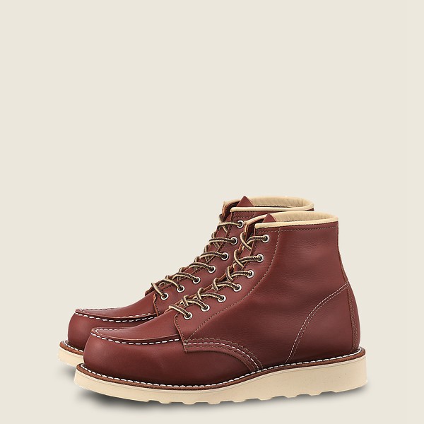 Red Wing Womens Heritage Boots - 6-inch Classic Moc - Short Atanado Leather - Burgundy - GYV982036